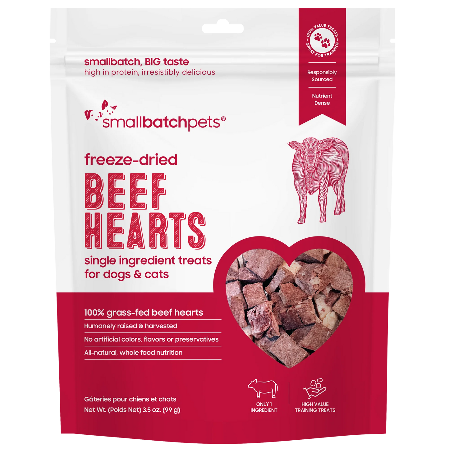 Small Batch Pets Freeze Dried Beef Hearts 3.5oz