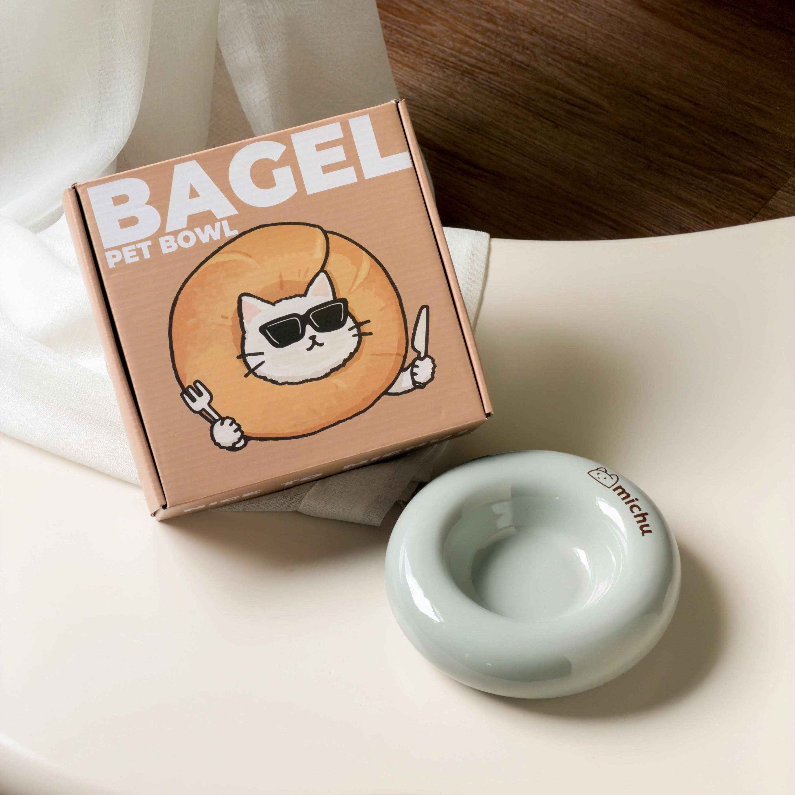 Michu Bagel Ceramic Cat Bowl – Anti-Whisker Wide Shallow Cat Food Bowl | 6 Colors