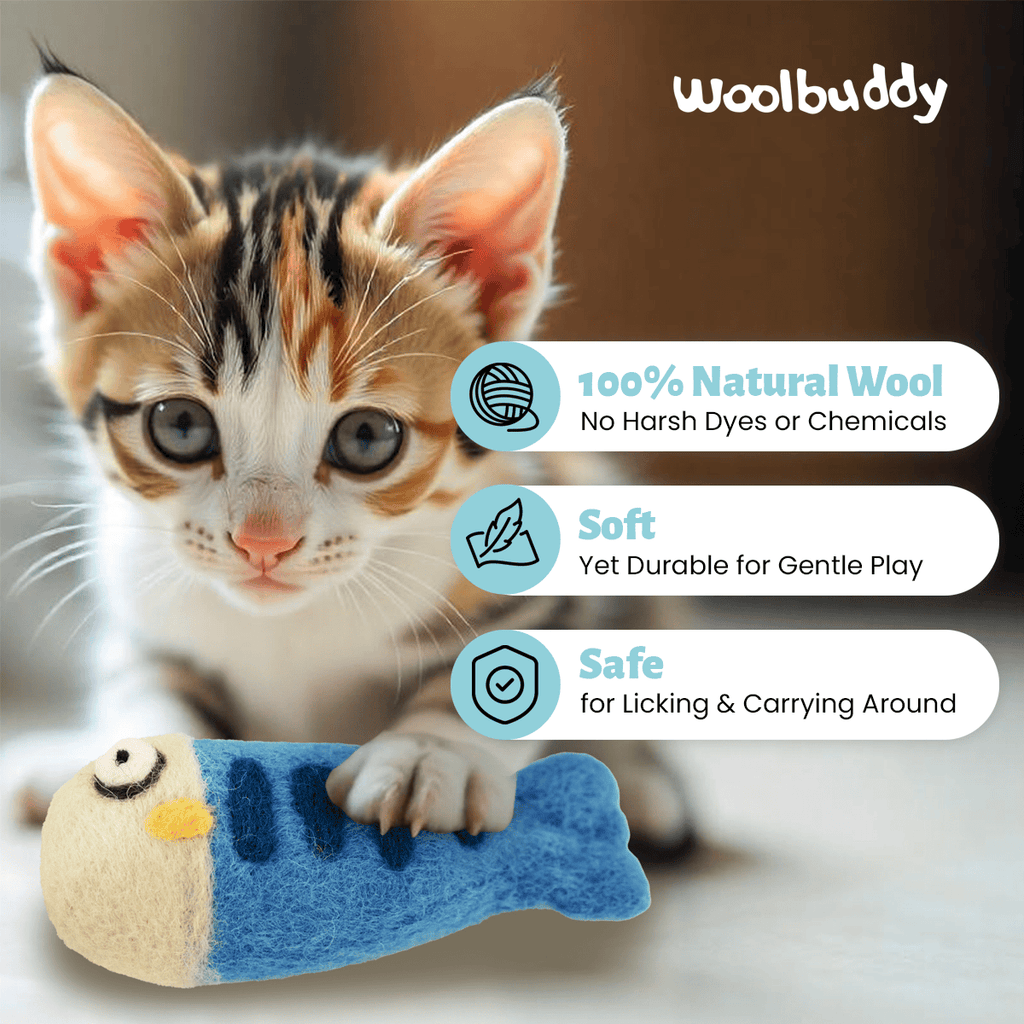 Fish Wool Felt Cat Toy Set – Handmade Cat Toys, 3 Pieces
