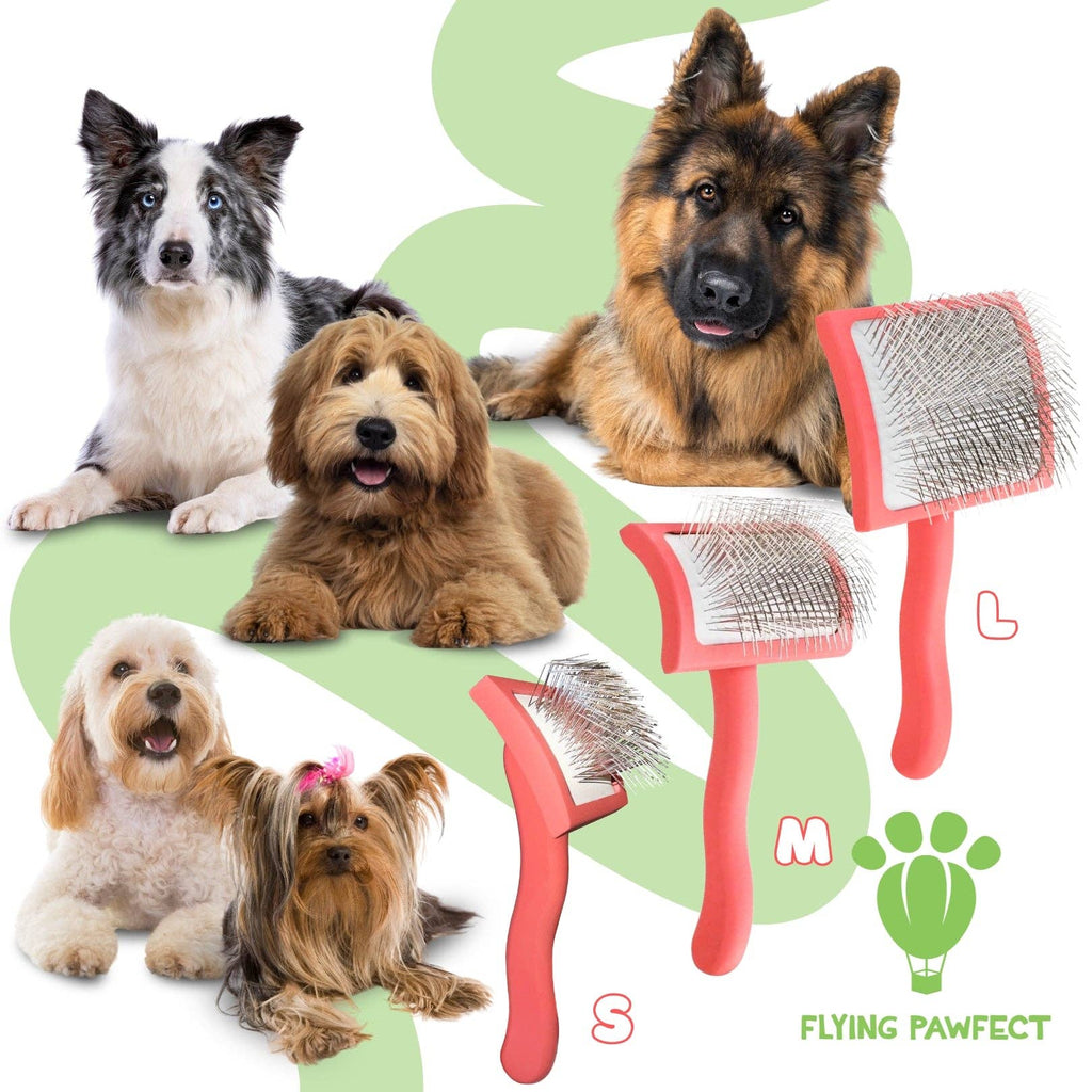Pet Slicker Brush for Dogs and Cats, Curved Coral Medium