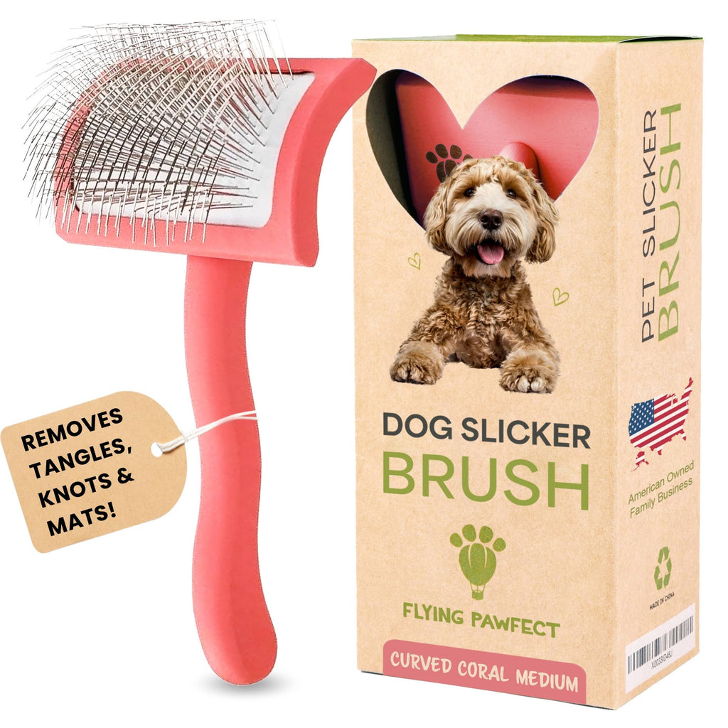 Pet Slicker Brush for Dogs and Cats, Curved Coral Medium