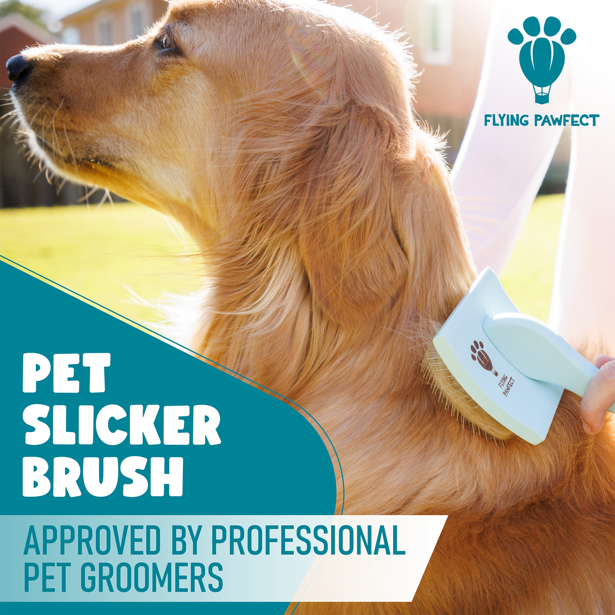 Pet Slicker Brush for Dogs and Cats, Curved Baby Blue Medium