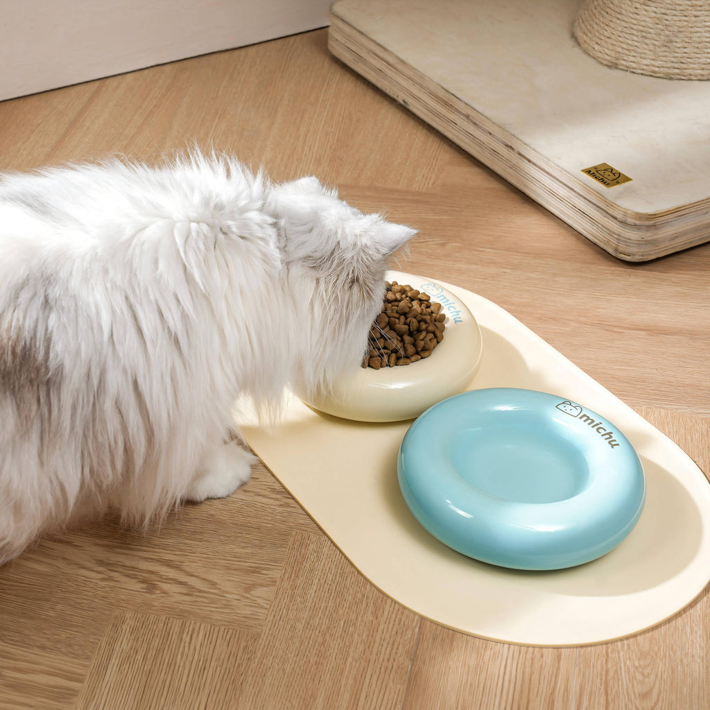 Michu Bagel Ceramic Cat Bowl – Anti-Whisker Wide Shallow Cat Food Bowl | 6 Colors