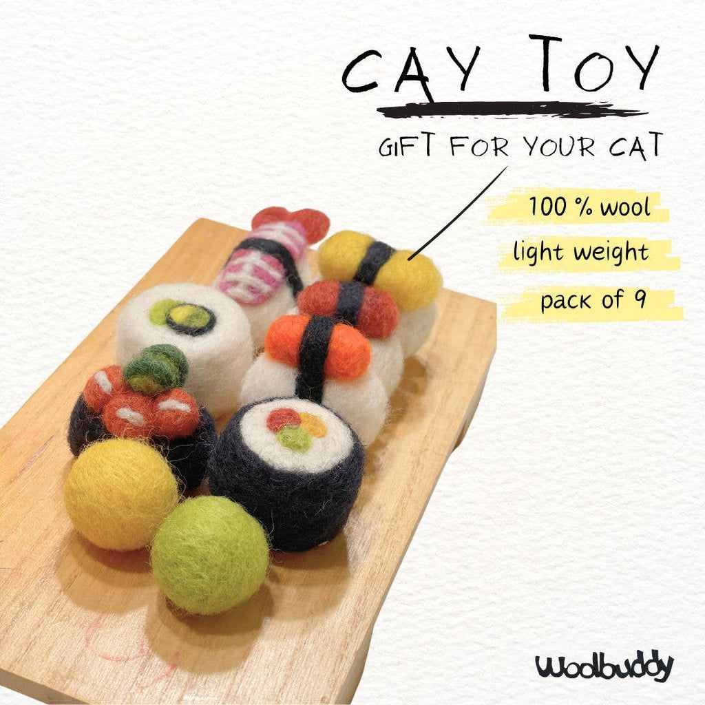 Sushi Cat Toy Set – Handmade Wool Felt Toys, 8 Pieces