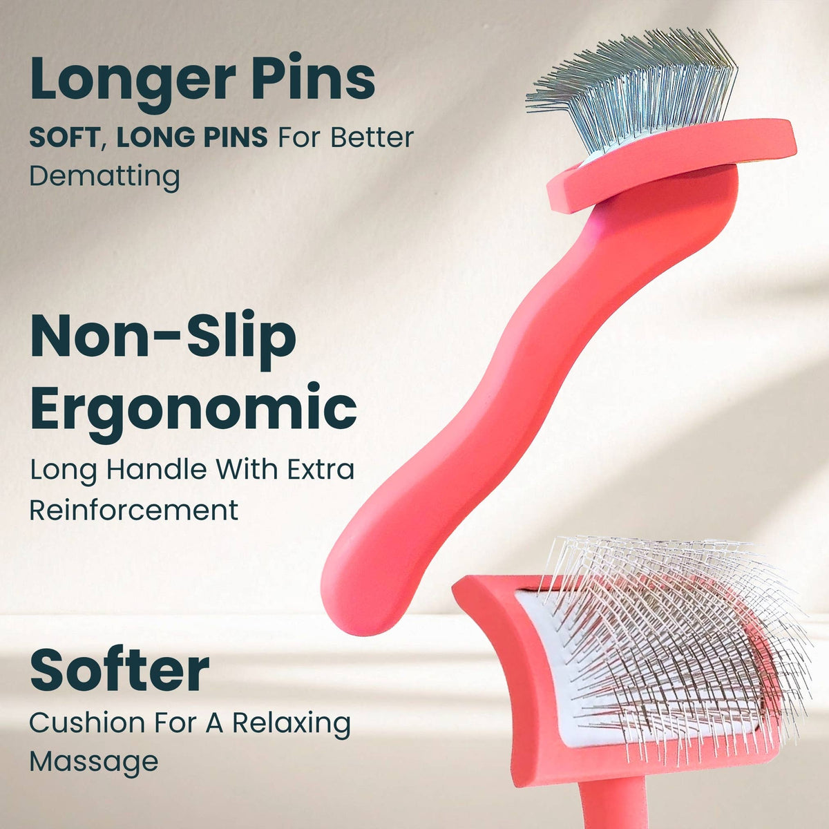 Pet Slicker Brush for Dogs and Cats, Curved Coral Medium