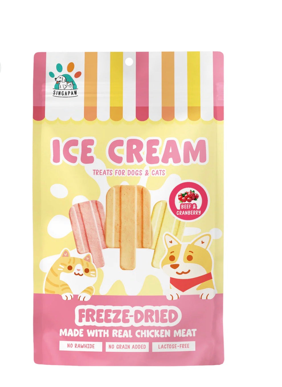 Singapaw Ice Cream Freeze Dried Chicken Dessert 🐱 🐶 🇸🇬 Beef & Cranberry