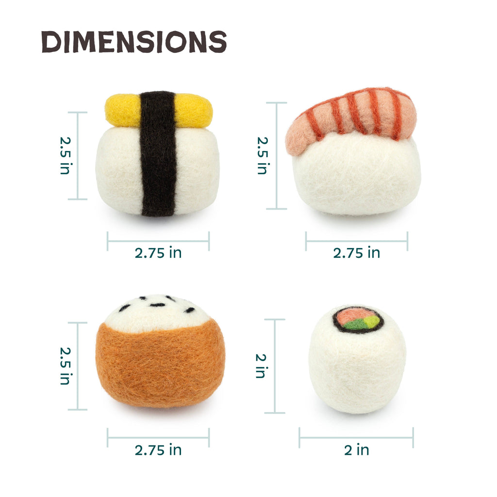 Wool Felt Sushi Cat Toy Set – Handmade Cat Toys, 4 Pieces