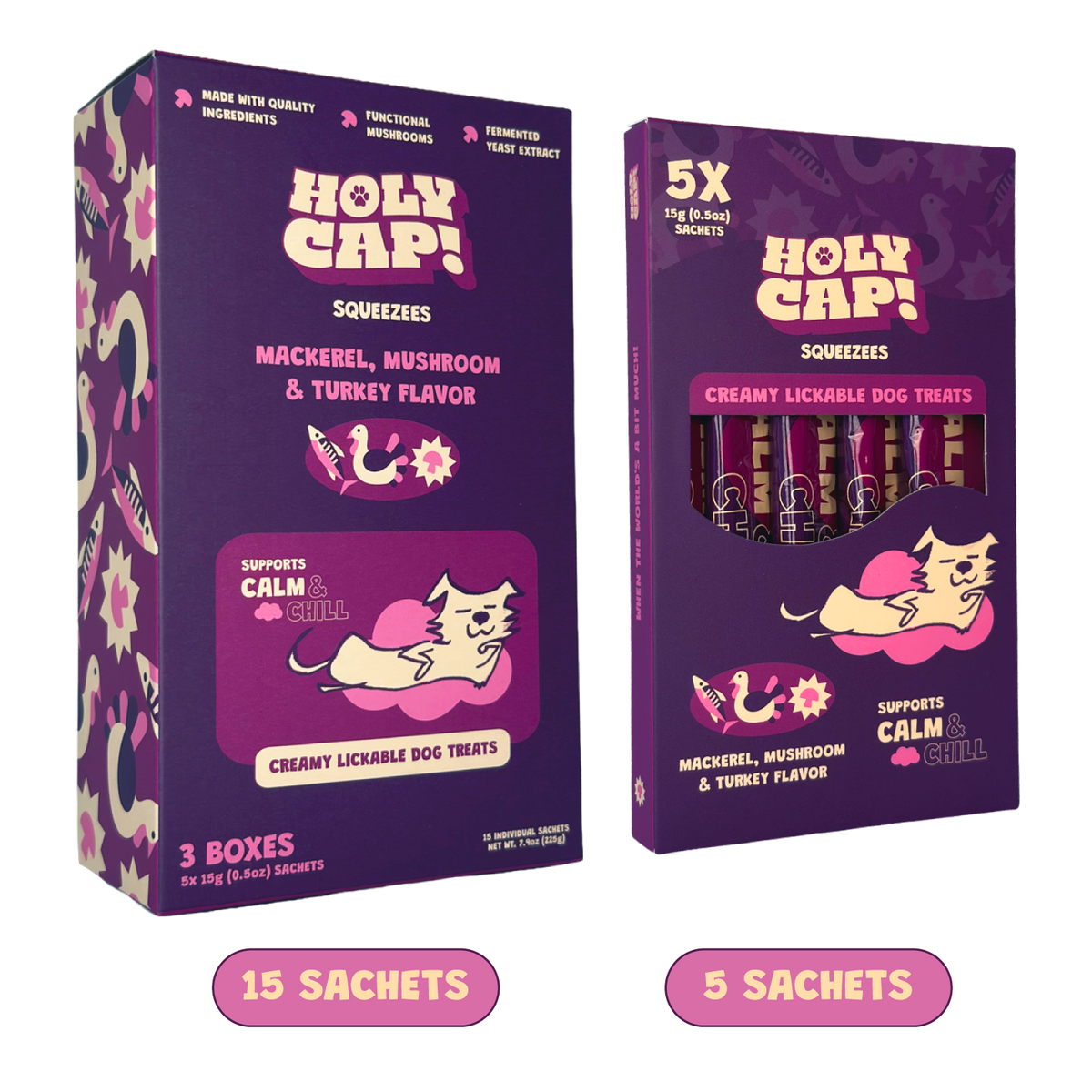 HOLY CAP Squeezees (DOG) Calm & Chill Lickable Treats, 5pc
