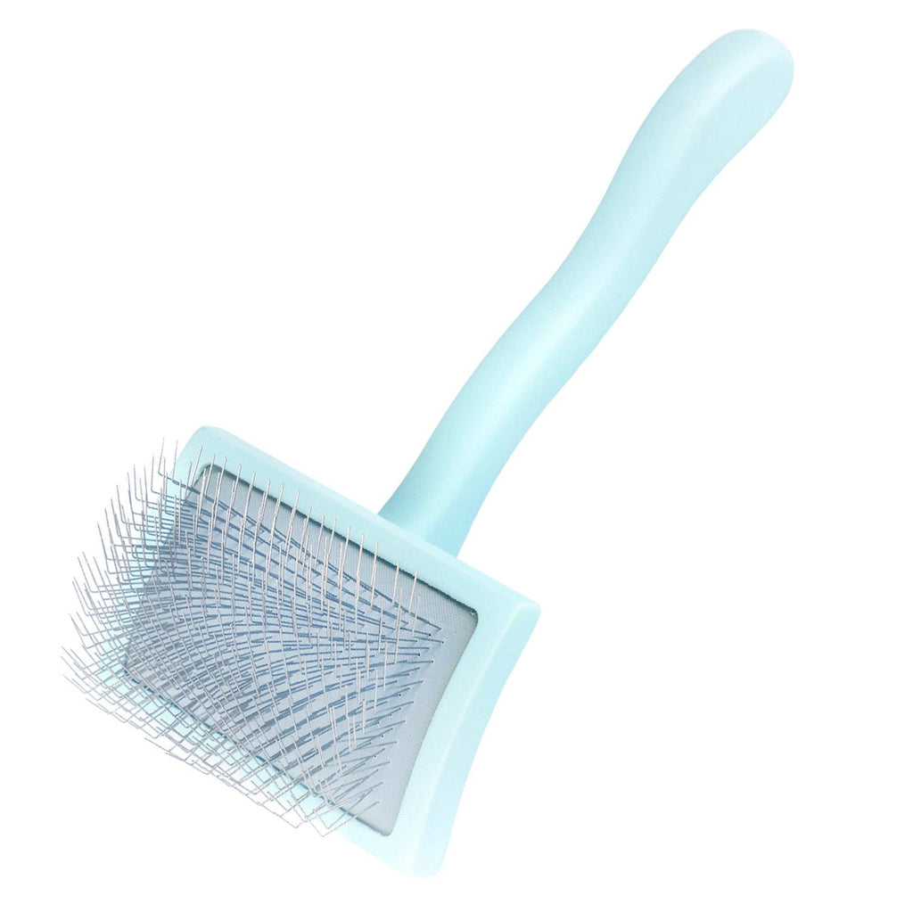 Pet Slicker Brush for Dogs and Cats, Curved Baby Blue Medium