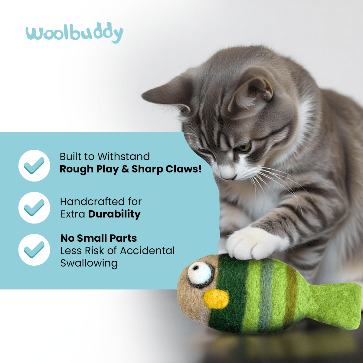 Fish Wool Felt Cat Toy Set – Handmade Cat Toys, 3 Pieces