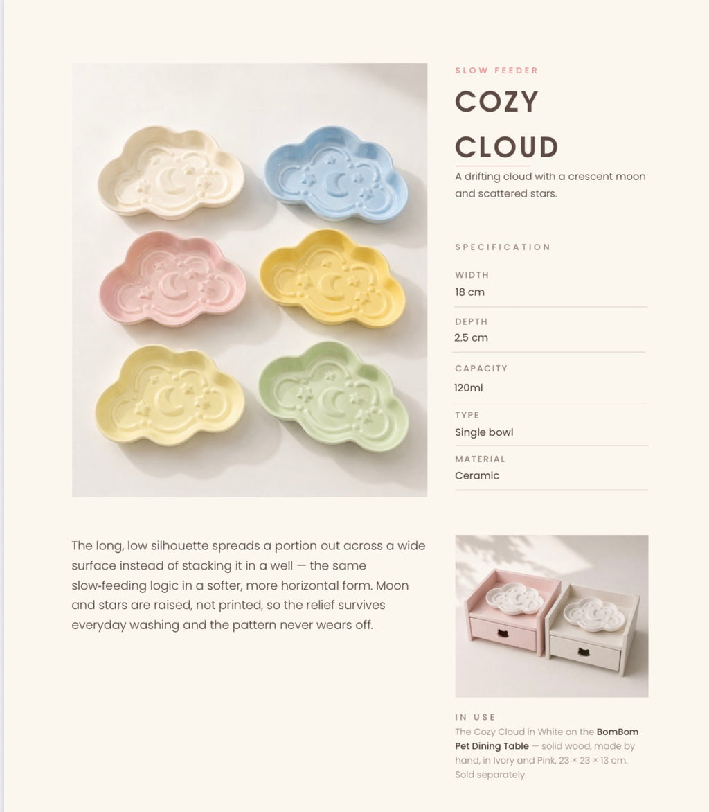 Spring Cat Village Handmade Ceramic Slow Feeder 🐱 🐶 Cozy Cloud