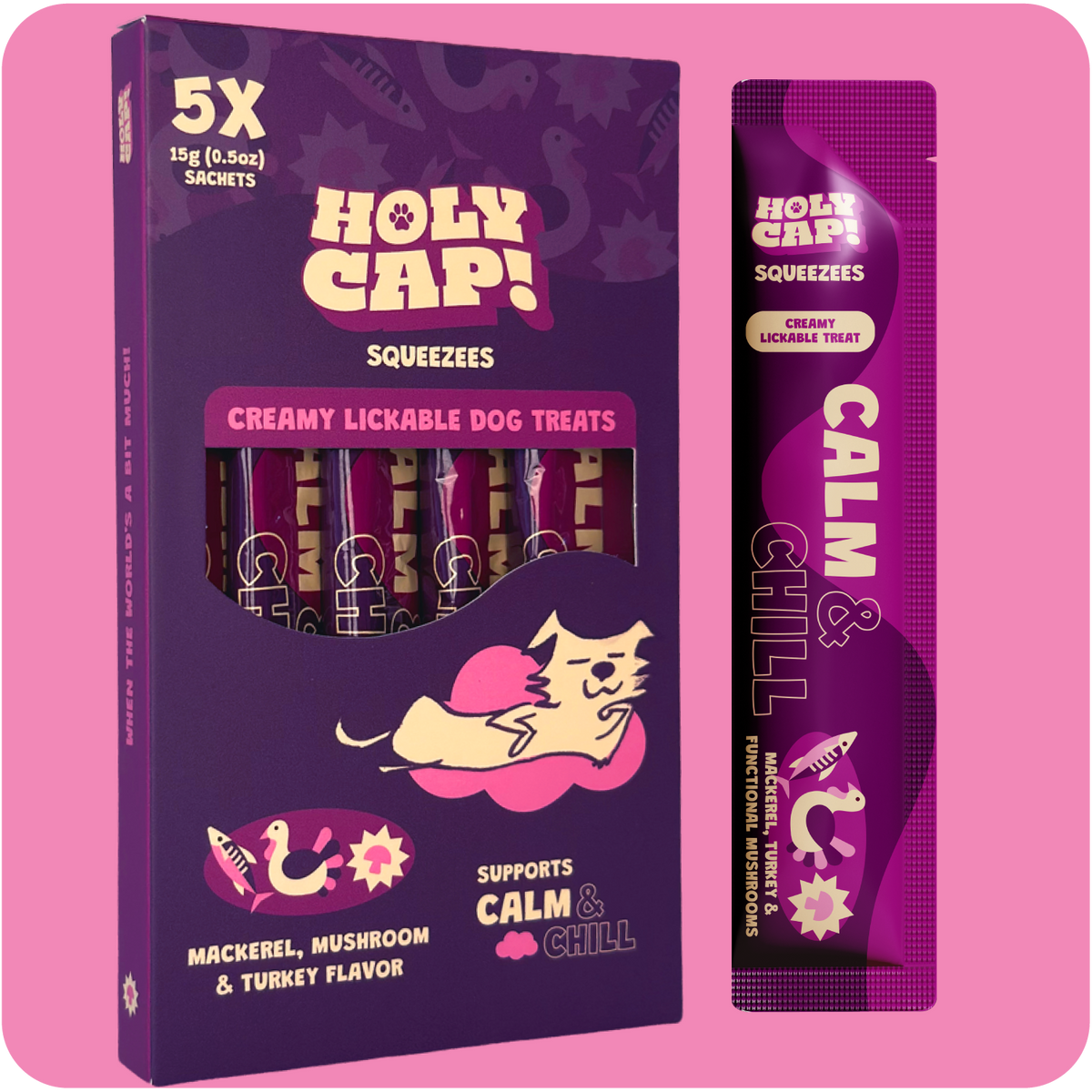 HOLY CAP Squeezees (DOG) Calm & Chill Lickable Treats, 5pc