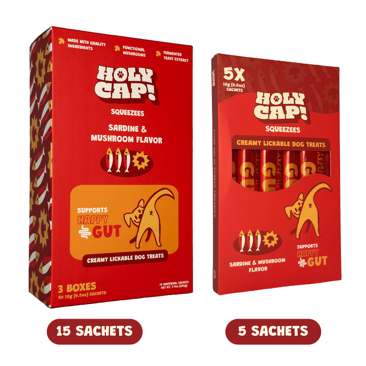 HOLY CAP Squeezees (DOG) Happy Gut Lickable Treats, 5pc