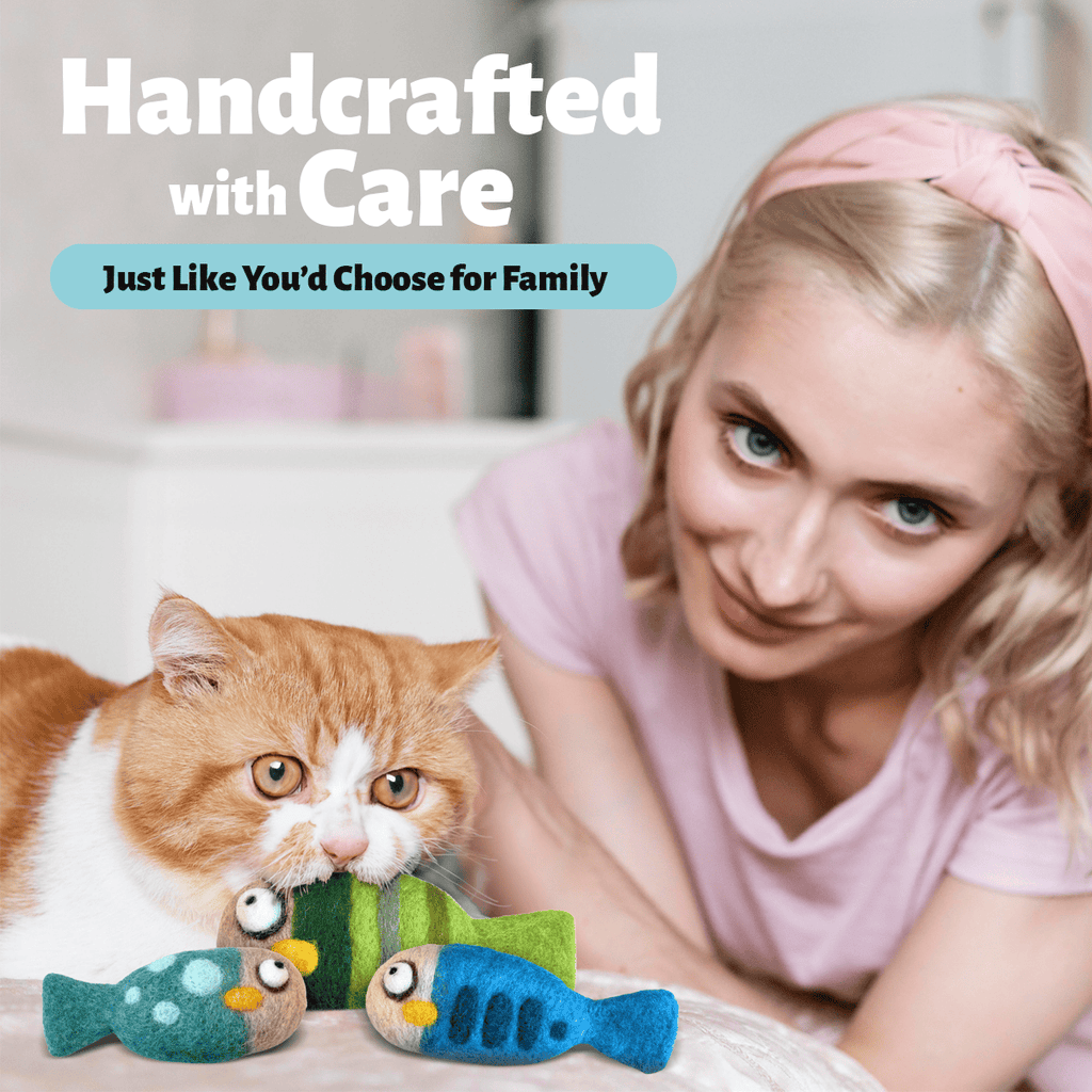 Fish Wool Felt Cat Toy Set – Handmade Cat Toys, 3 Pieces