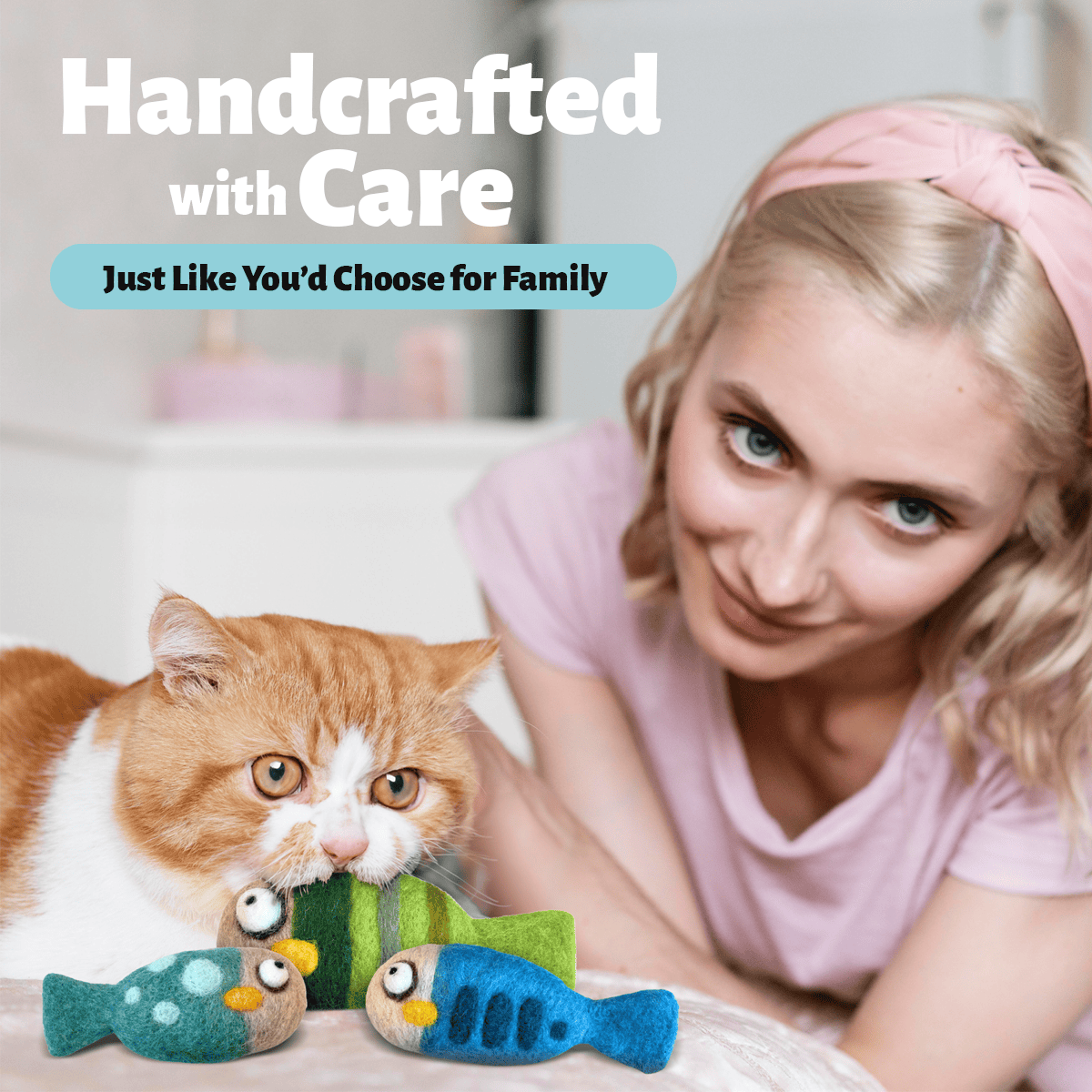 Fish Wool Felt Cat Toy Set – Handmade Cat Toys, 3 Pieces