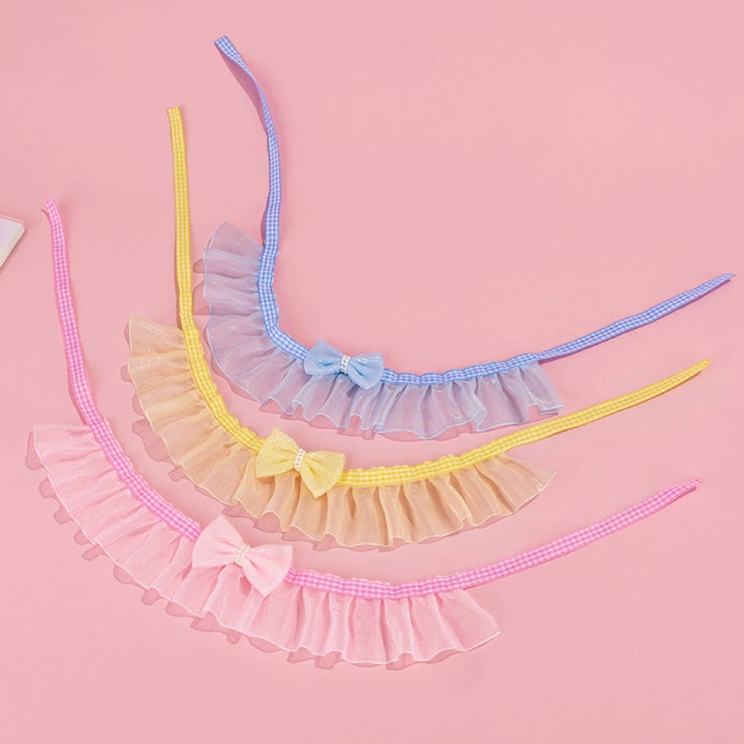 Mokka - Sheer Ruffled Bow Cat Collar
