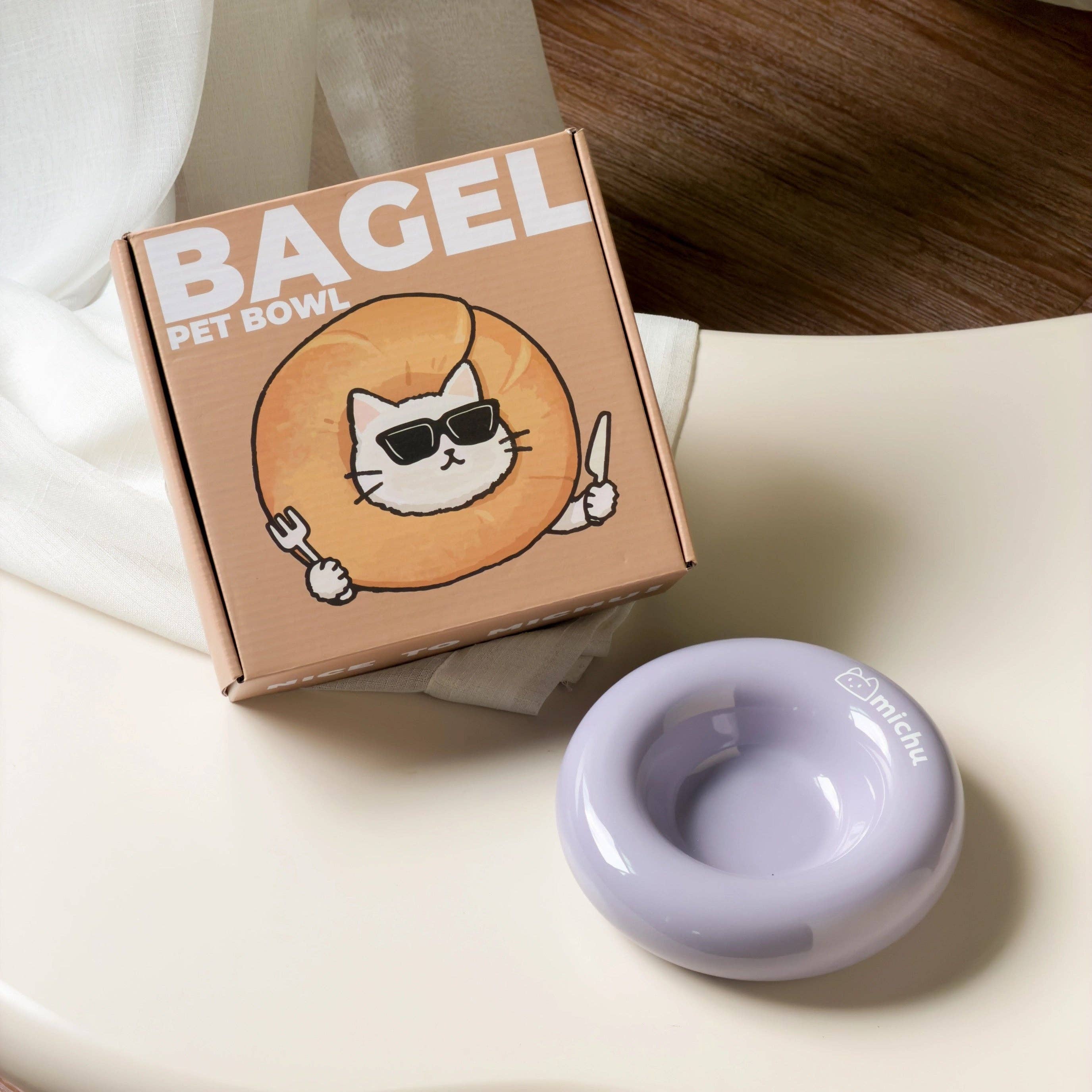 Michu Bagel Ceramic Cat Bowl – Anti-Whisker Wide Shallow Cat Food Bowl | 6 Colors