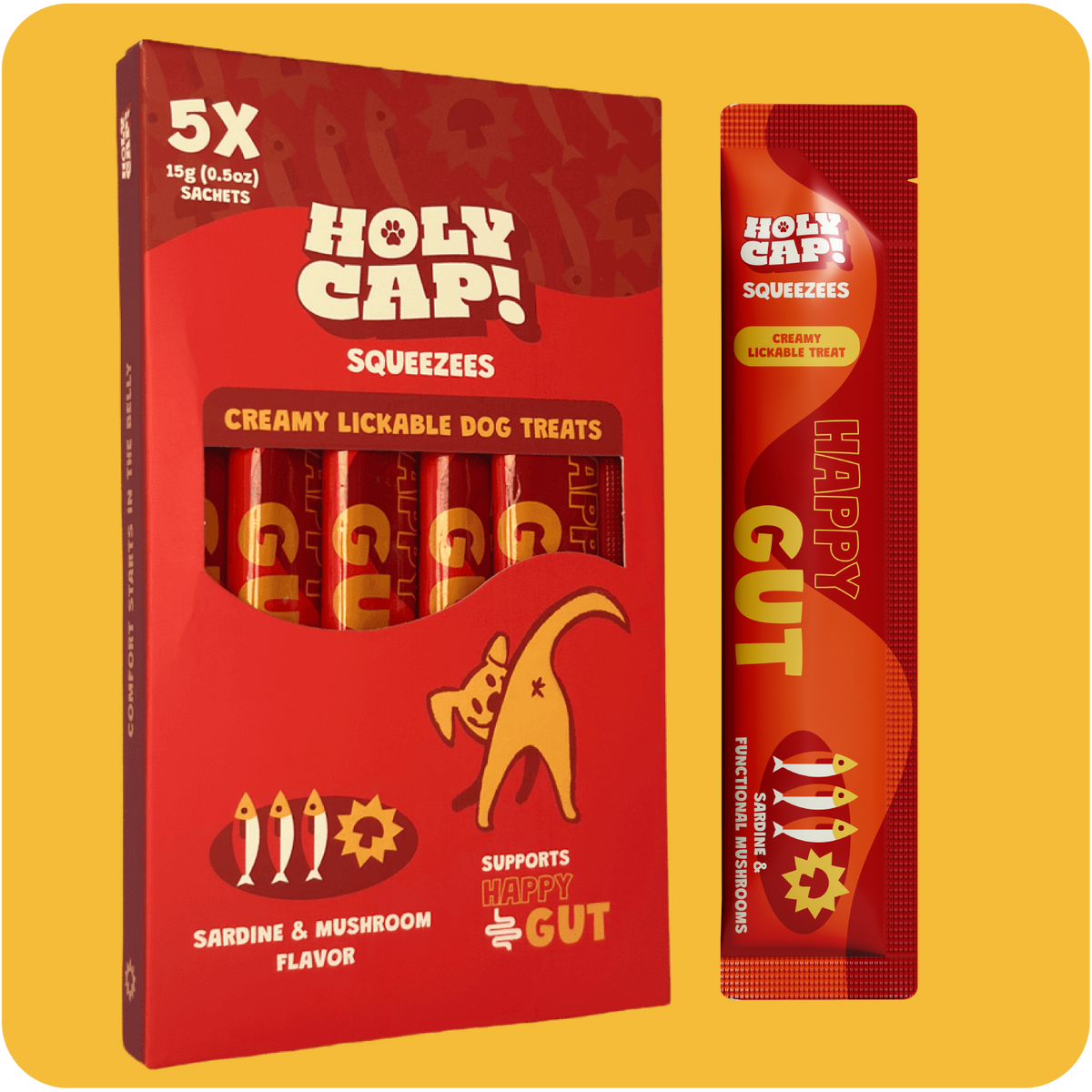 HOLY CAP Squeezees (DOG) Happy Gut Lickable Treats, 5pc