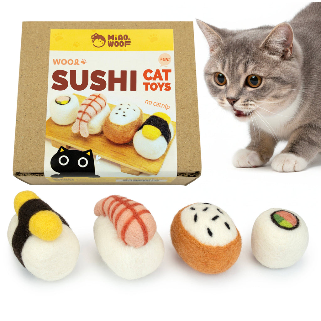 Wool Felt Sushi Cat Toy Set – Handmade Cat Toys, 4 Pieces