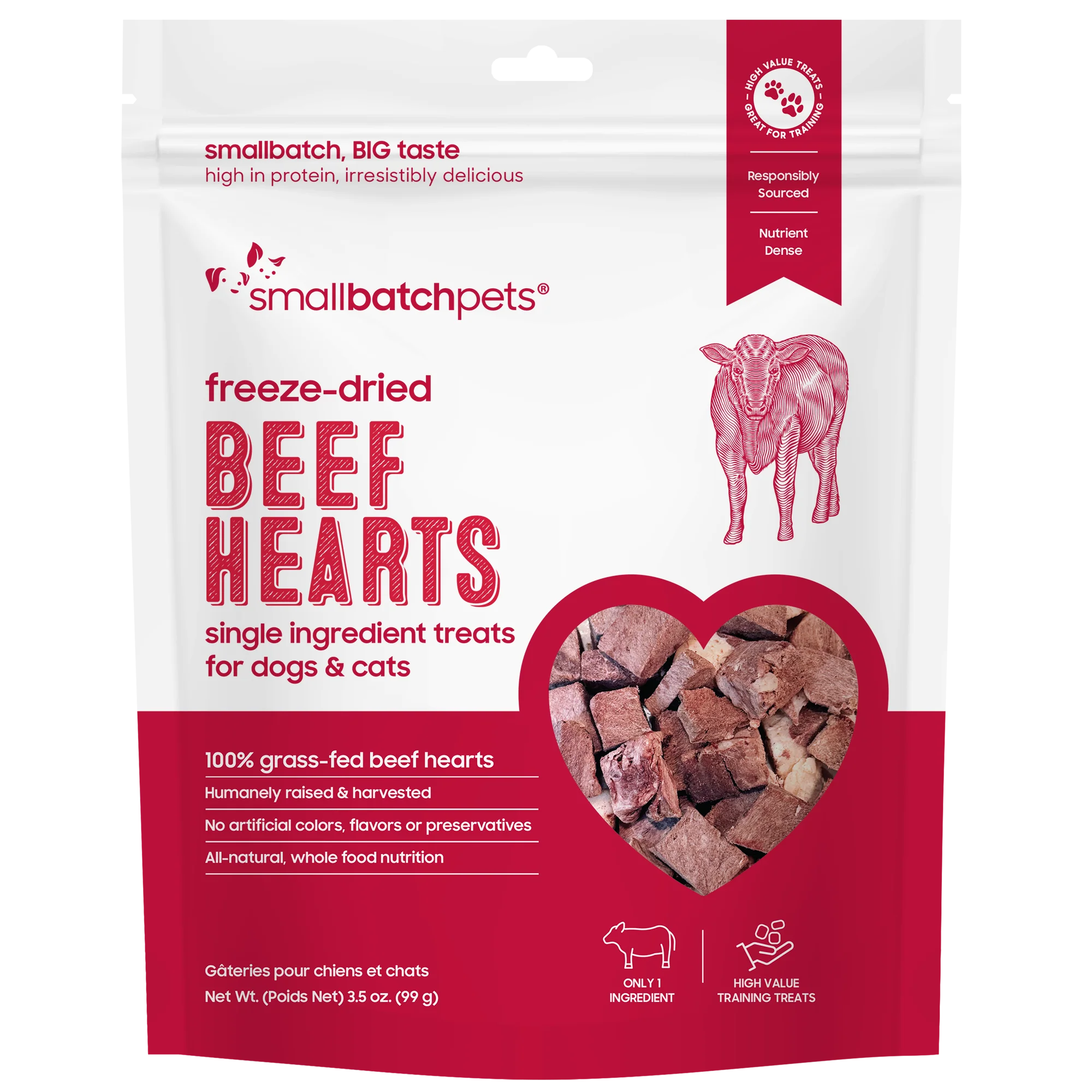 Small Batch Pets Freeze Dried Beef Hearts 3.5oz