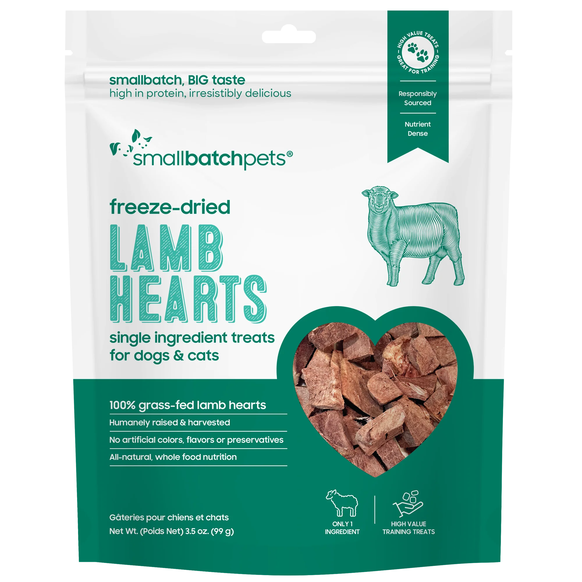 Small Batch Freeze Dried Lamb Hearts 3.5oz