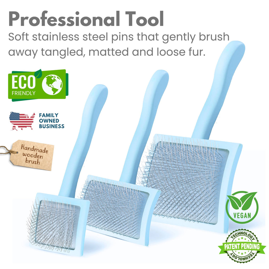Pet Slicker Brush for Dogs and Cats, Curved Baby Blue Medium