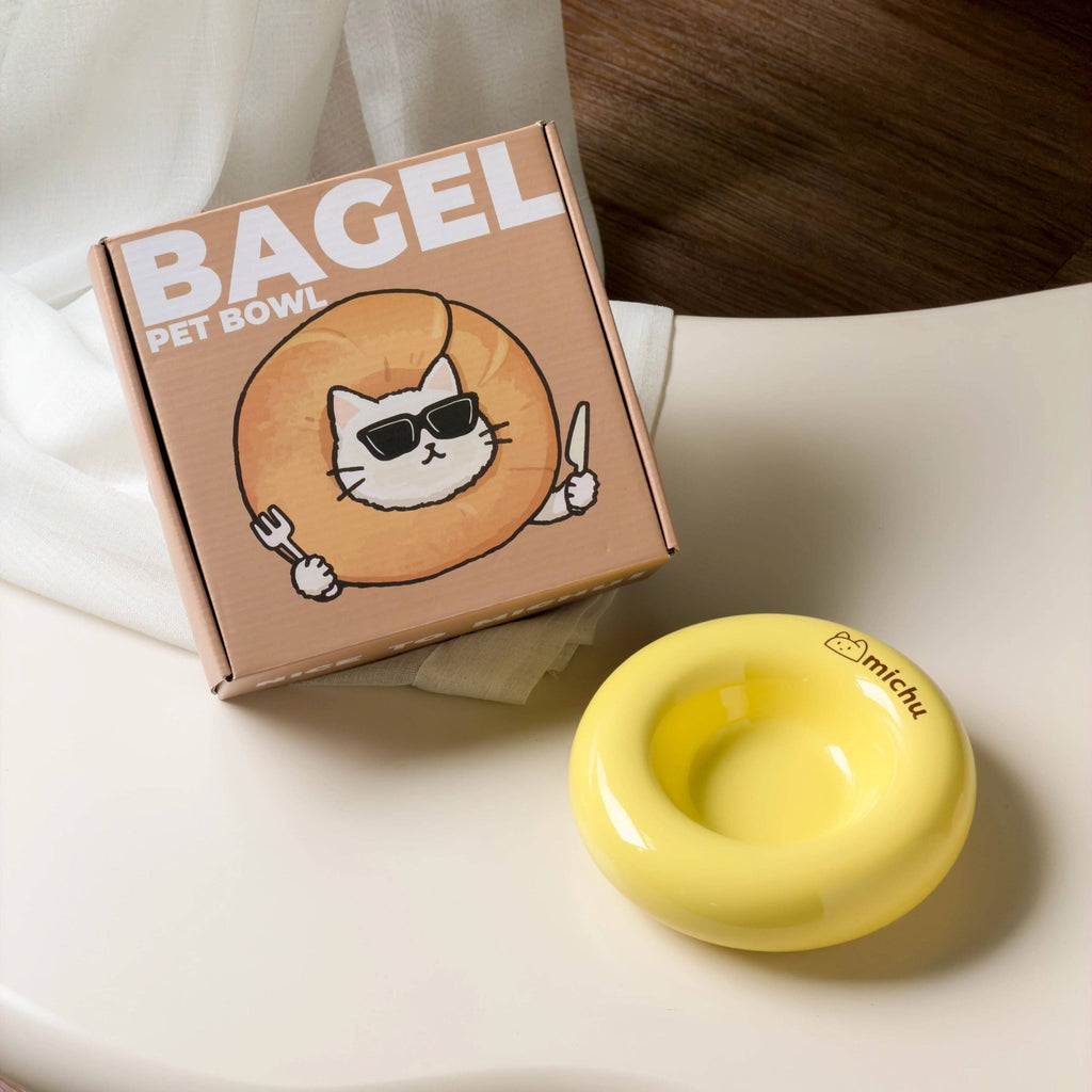 Michu Bagel Ceramic Cat Bowl – Anti-Whisker Wide Shallow Cat Food Bowl | 6 Colors