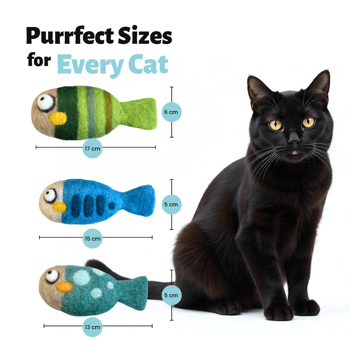 Fish Wool Felt Cat Toy Set – Handmade Cat Toys, 3 Pieces