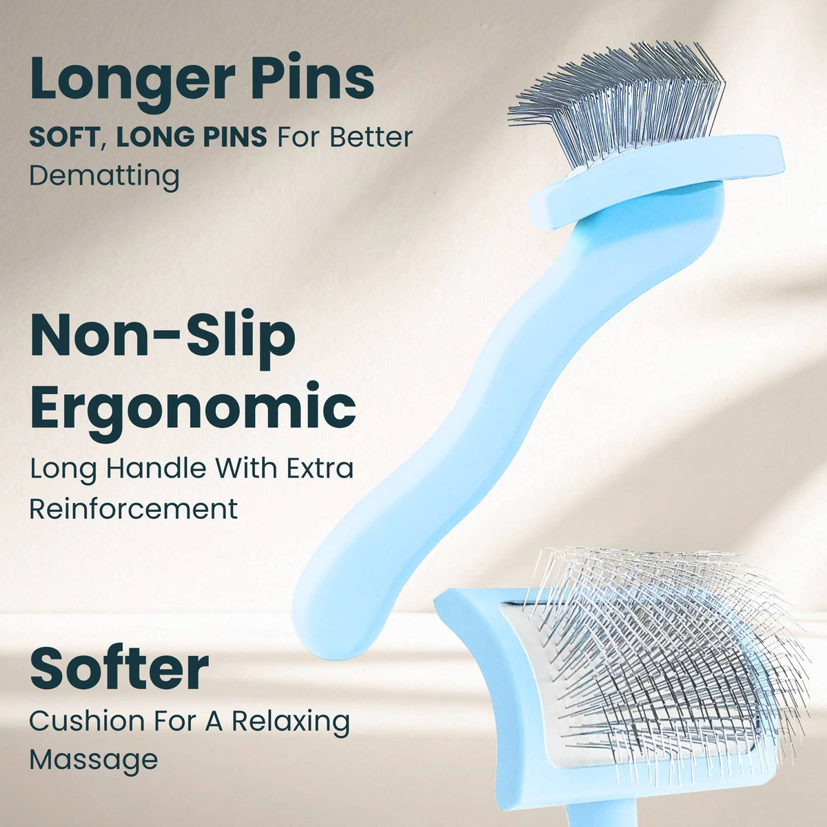 Pet Slicker Brush for Dogs and Cats, Curved Baby Blue Medium