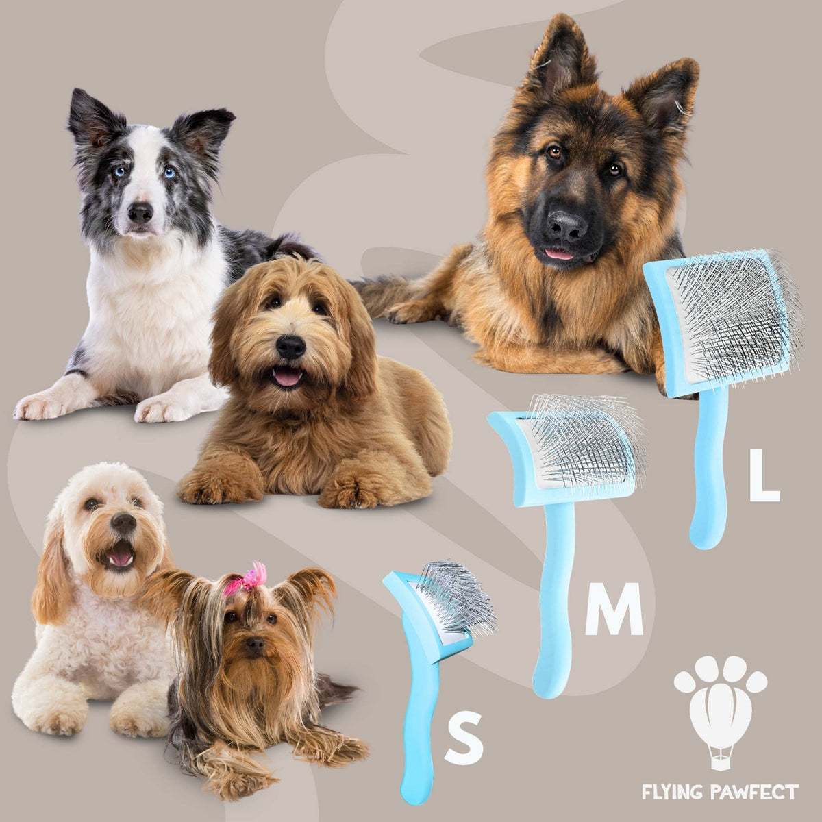 Pet Slicker Brush for Dogs and Cats, Curved Baby Blue Medium