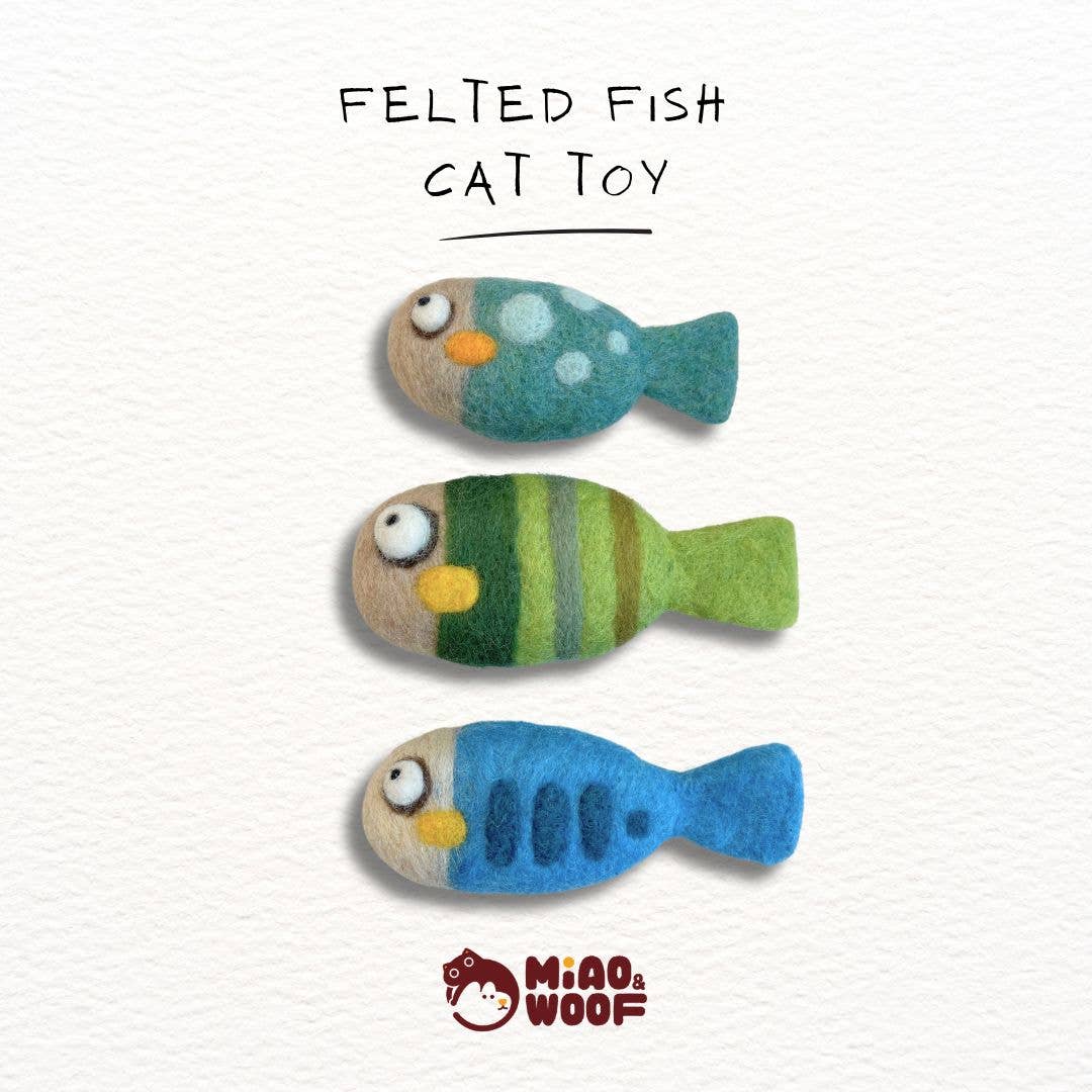 Fish Wool Felt Cat Toy Set – Handmade Cat Toys, 3 Pieces
