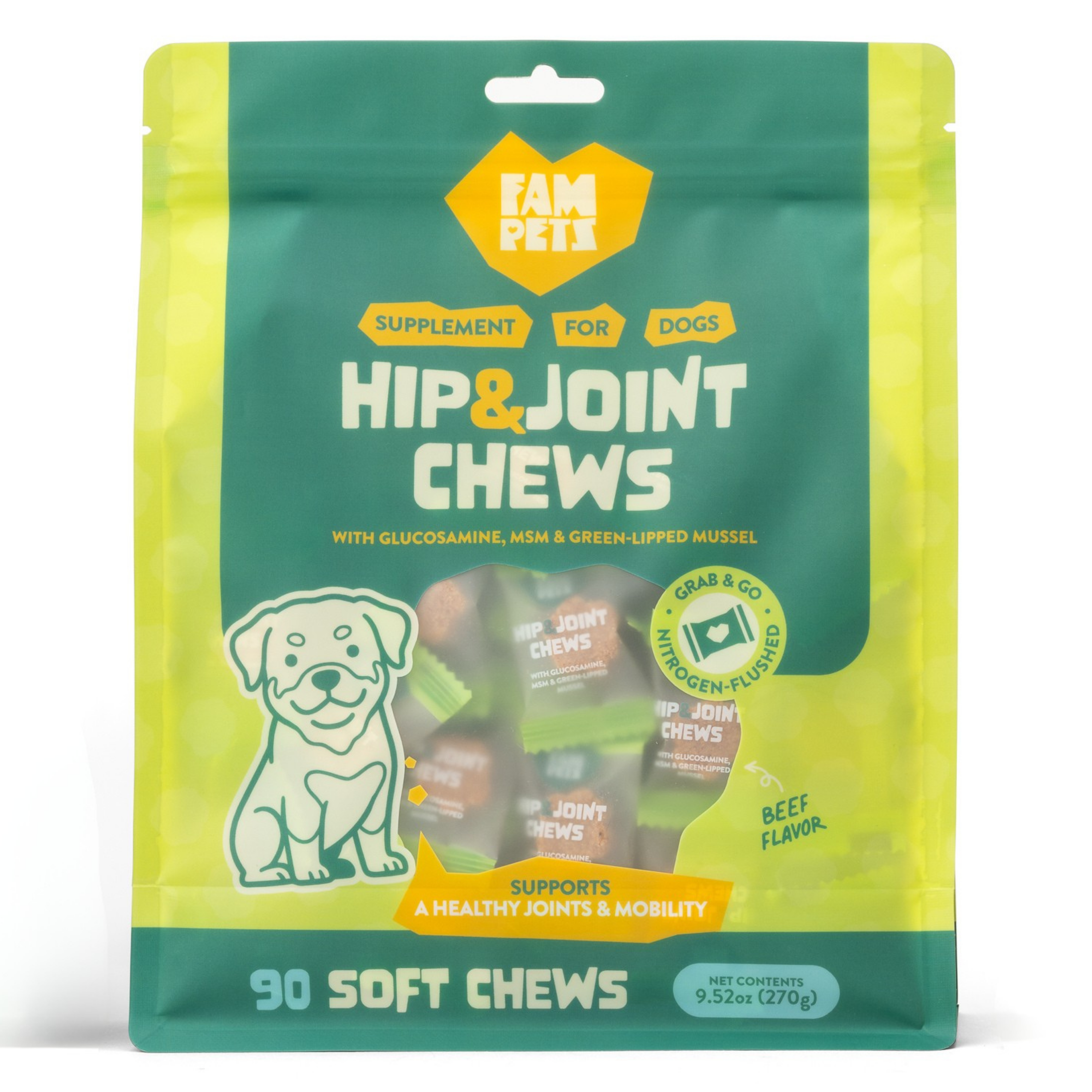 Hip & Joint Soft Chews for Dogs - Glucosamine, MSM, Chondroitin