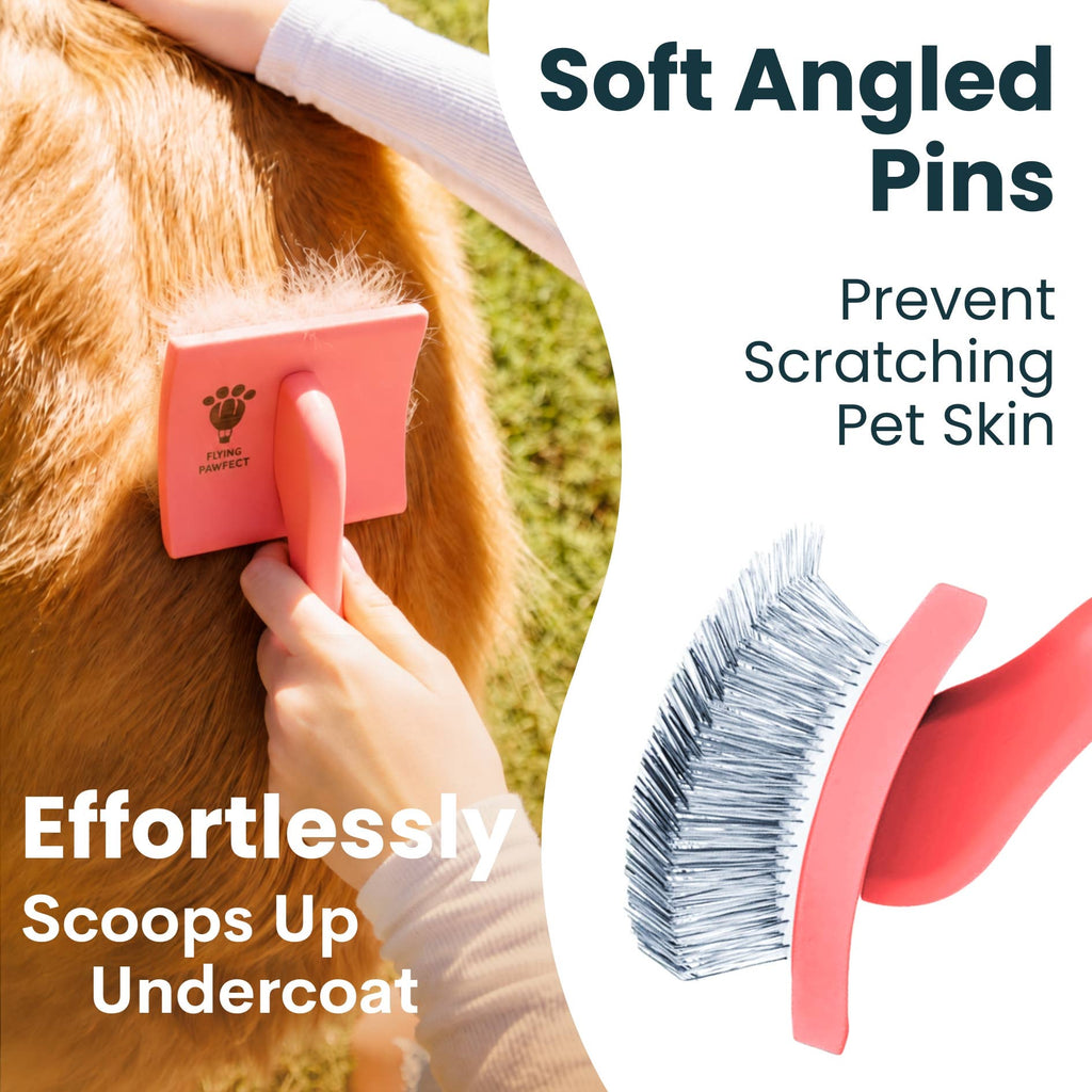 Pet Slicker Brush for Dogs and Cats, Curved Coral Medium