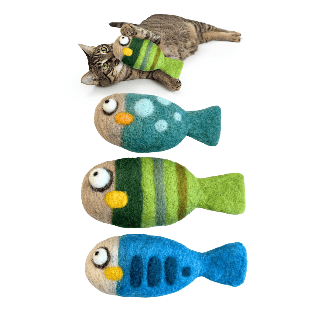 Fish Wool Felt Cat Toy Set – Handmade Cat Toys, 3 Pieces
