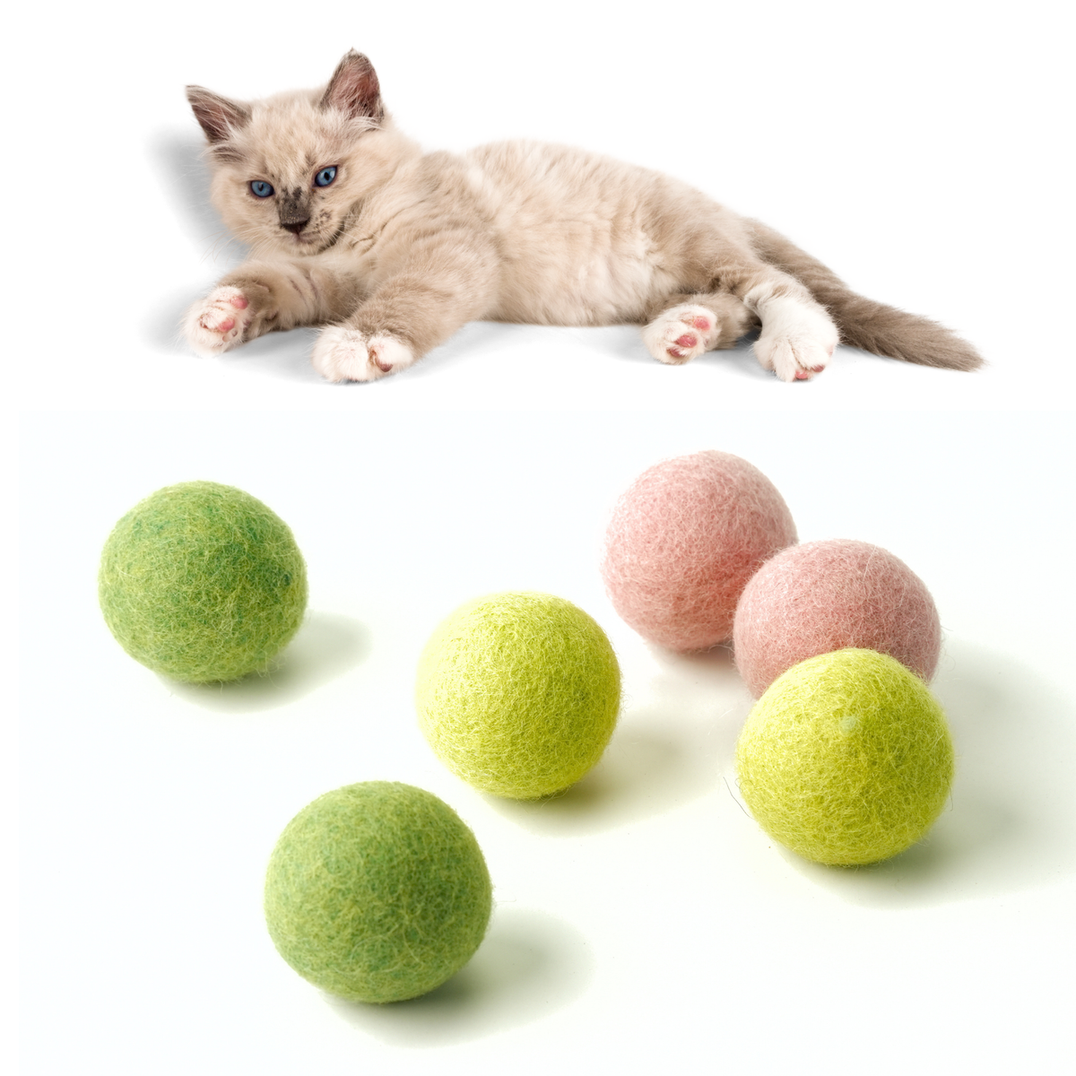 Wool Felt Cat Toy Balls – Handmade Natural Cat Toy Set