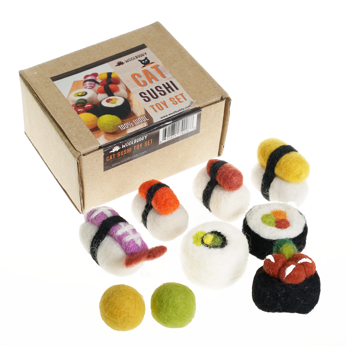 Sushi Cat Toy Set – Handmade Wool Felt Toys, 8 Pieces