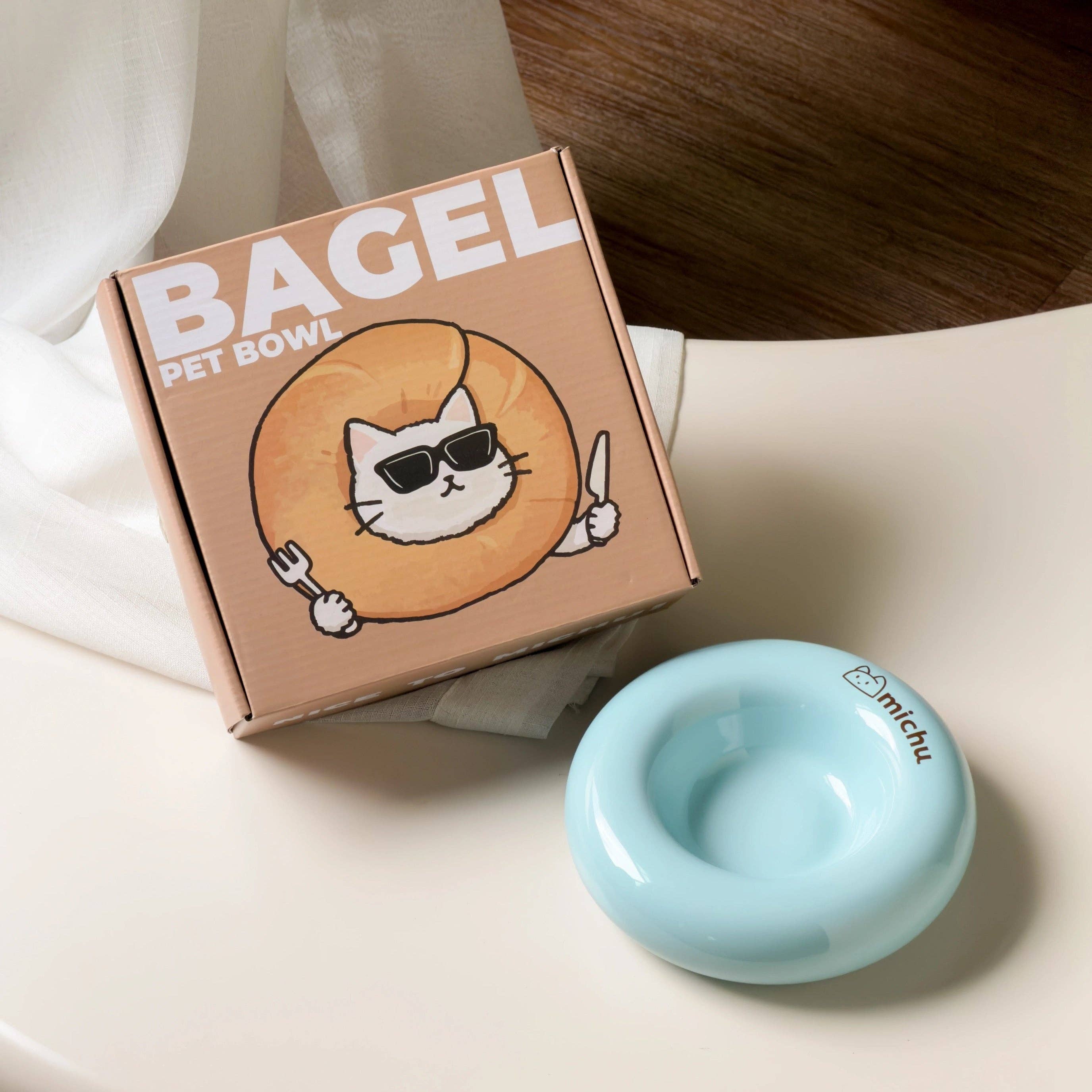 Michu Bagel Ceramic Cat Bowl – Anti-Whisker Wide Shallow Cat Food Bowl | 6 Colors